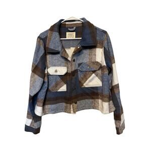 NWT Ashley Outerwear Plaid Wool Blend Shacket – Earthy Blue Brown Women’s Large